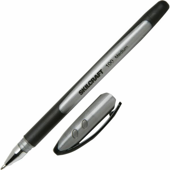 AbilityOne  SKILCRAFT 100 Ballpoint Stick Pen - Medium Pen Point - 1 mm Pen Point Size - Black - 1 Dozen