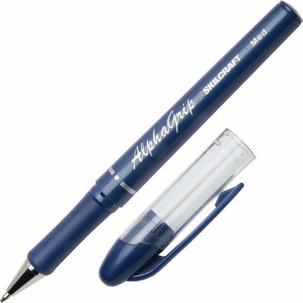 AbilityOne  SKILCRAFT Cushion Grip Transparent Ballpoint Pen - Medium Pen Point - Refillable - Blue - Blue Barrel - 1 Dozen