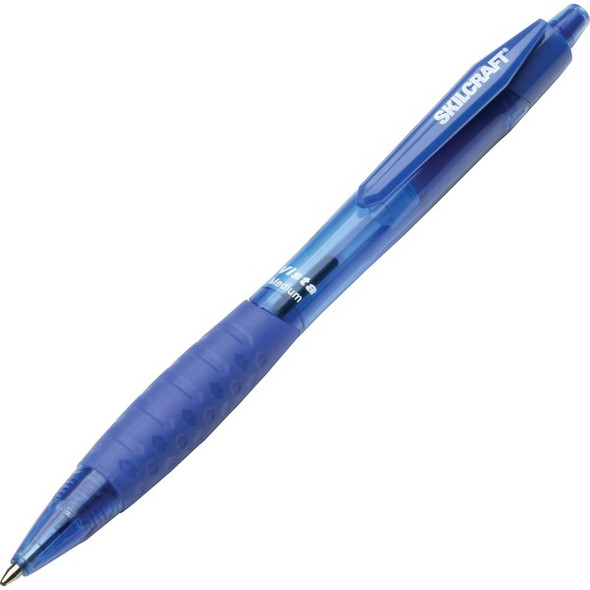 AbilityOne  SKILCRAFT Retractable Vista Ballpoint Pen - Medium Pen Point - Refillable - Retractable - Blue - Transparent Rubber Barrel - 1 Dozen
