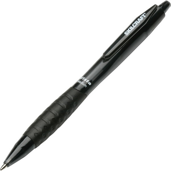 AbilityOne  SKILCRAFT Retractable Vista Ballpoint Pen - Medium Pen Point - Refillable - Retractable - Black - Transparent Barrel - 1 Dozen