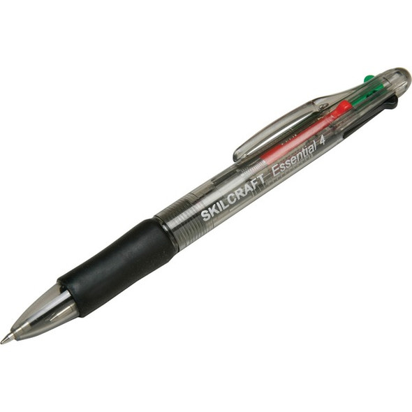 AbilityOne  SKILCRAFT Essential Four-Color Ballpoint Pen - Fine Pen Point - Black, Blue, Green, Red - Rubberized Barrel - 1 Dozen