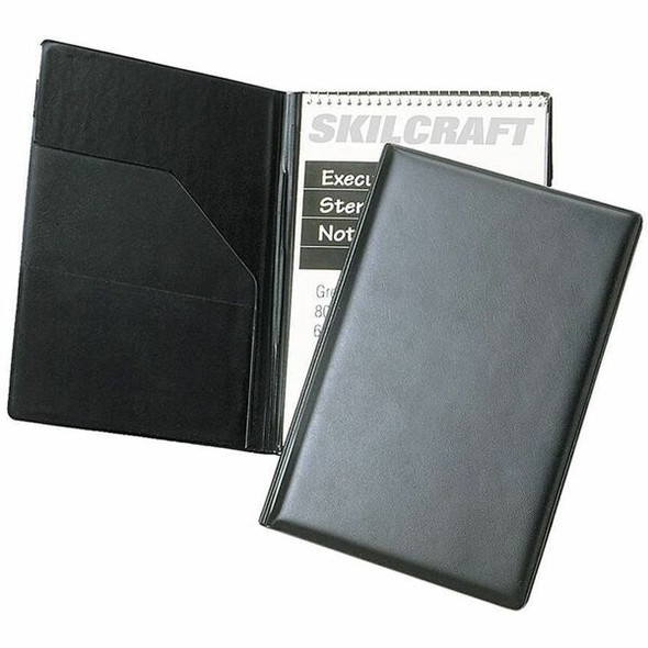 AbilityOne  SKILCRAFT Steno Pad Holder - 6" x 9" - 80 Sheet Capacity - Internal Pocket(s) - Vinyl - Black - 1 Each