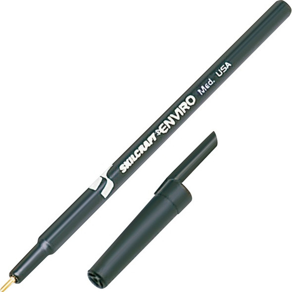 AbilityOne  SKILCRAFT Stick Type Recycled Ballpoint Pen - Medium Pen Point - Black - Black Barrel - 1 Dozen