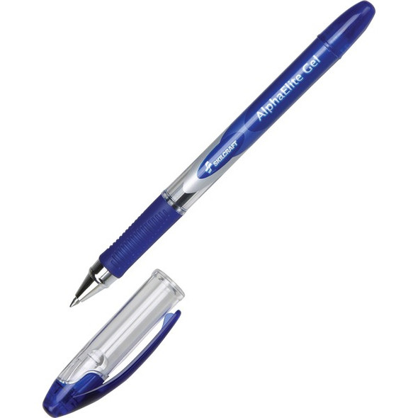 AbilityOne  SKILCRAFT Alpha Elite Gel Pen - Medium Pen Point - Blue Gel-based Ink - Clear Barrel - 1 Dozen