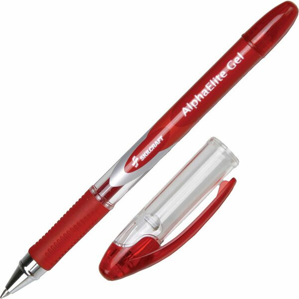 AbilityOne  SKILCRAFT Alpha Elite Gel Pen - Medium Pen Point - Red Gel-based Ink - Clear Barrel - 1 Dozen