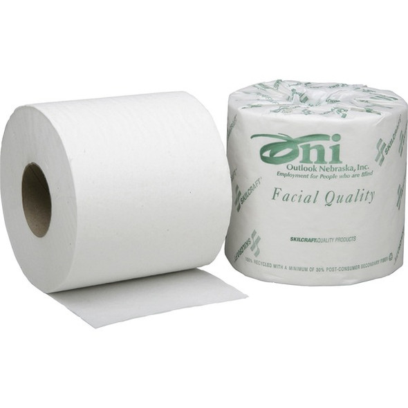 AbilityOne  SKILCRAFT Single Ply Toilet Tissue Paper - 1 Ply - 4" x 4" - 1200 Sheets/Roll - White - Paper - Perforated - For Office Building - 80 / Box
