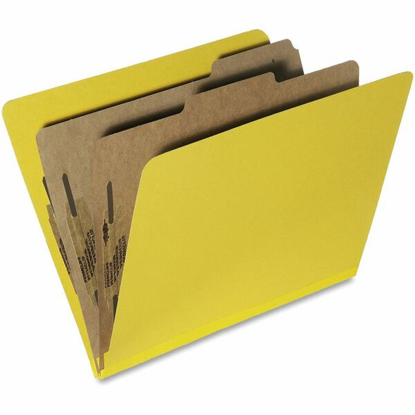 SKILCRAFT Pressboard Classification Folder - 8 1/2" x 11" - 2" Expansion - Prong Fastener - 1" Fastener Capacity for Folder - 2 Divider(s) - Pressboard, Tyvek, Metal - Yellow - 30% Recycled - 10 / Box