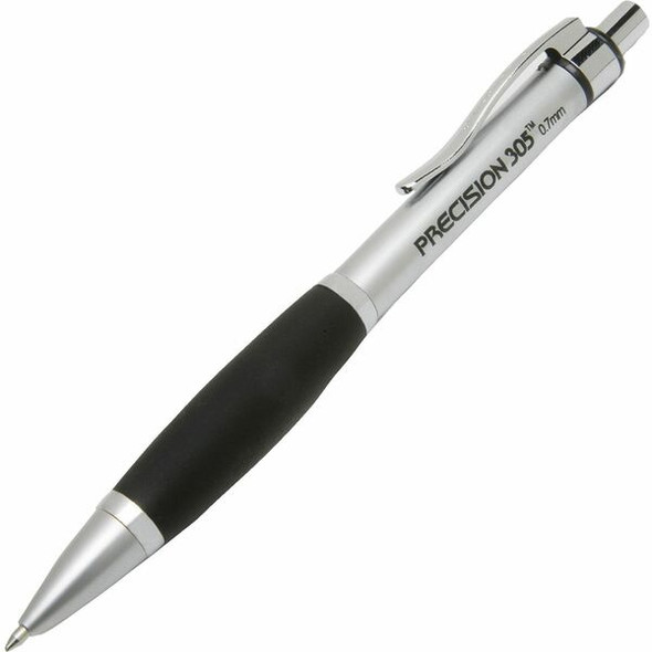 AbilityOne  SKILCRAFT Precision 305 Mechanical Pencil - 0.7 mm Lead Diameter - Silver Metal, Black Barrel - 6 / Pack