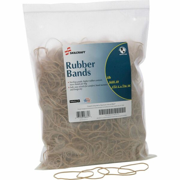 AbilityOne  SKILCRAFT 7510015783515 Sterling Grade Rubber Band - Size: 19 - 1 Bag - Natural