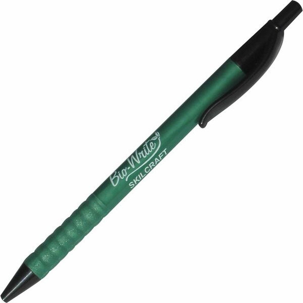 AbilityOne  SKILCRAFT Bio-Write 7520-01-578-9304 Ballpoint Pen - Fine Pen Point - Refillable - Retractable - Black - Bioplastic Barrel - 1 Dozen