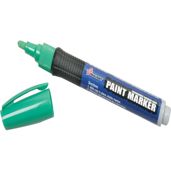 SKILCRAFT Oil-based Paint Markers - Medium Marker Point - Bullet Marker Point Style - Green Oil Based Ink - Fiber Tip - 6 / Pack