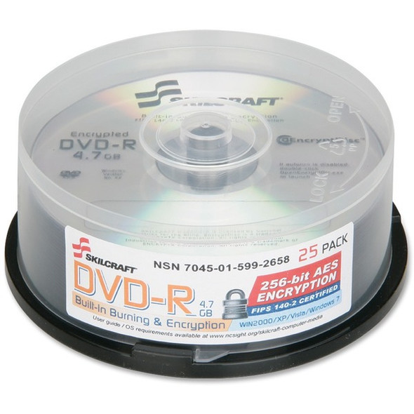 AbilityOne  SKILCRAFT DVD Recordable Media - DVD-R - 8x - 4.70 GB - 25 Pack Spindle - 120mm - 2 Hour Maximum Recording Time
