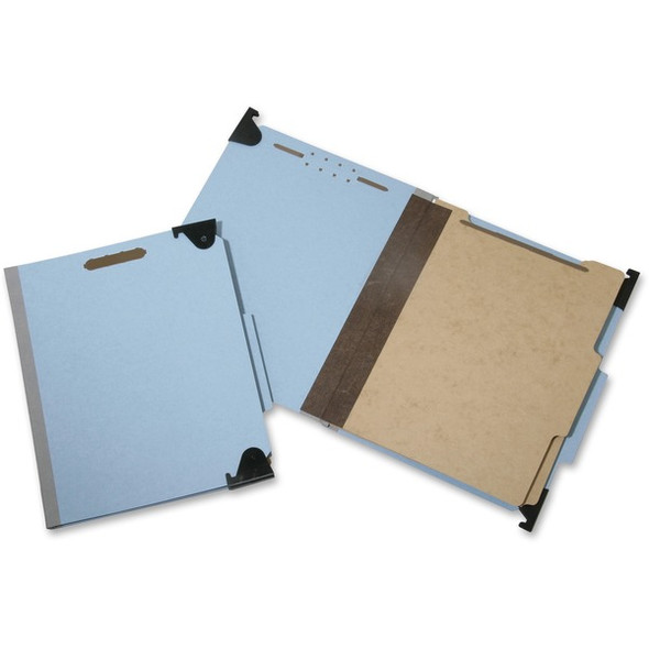 AbilityOne  SKILCRAFT 2/5 Tab Cut Letter Recycled Hanging Folder - 8 1/2" x 11" - 2" Expansion - 6 Fastener(s) - Top Tab Location - Right of Center Tab Position - 2 Divider(s) - Light Blue - 60% Recycled - 10 / Box