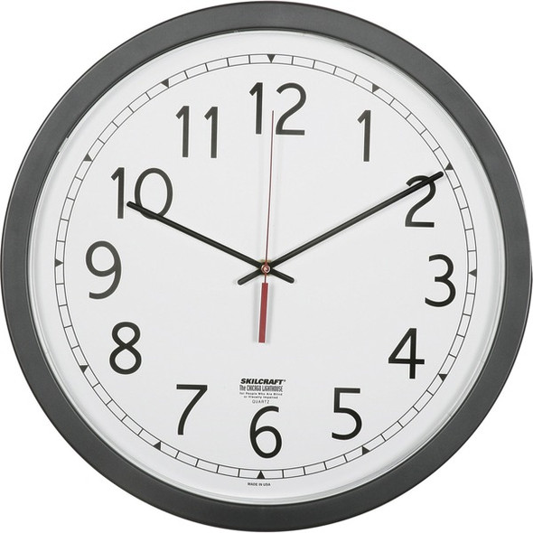 AbilityOne  SKILCRAFT 16.5" Round Workstation Wall Clocks - Analog - Quartz - White Main Dial - Black/Plastic Case