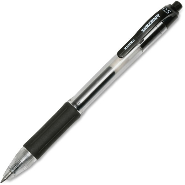 AbilityOne  SKILCRAFT Zebra Fine Point Retractable Gel Pen - Fine Pen Point - Retractable - Black Gel-based Ink - Clear, Black Barrel - 1 Dozen