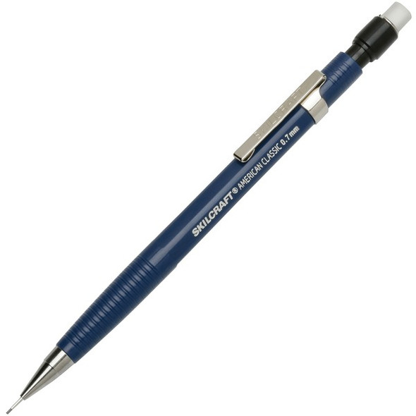 AbilityOne  SKILCRAFT Push Action Mechanical Pencil - 0.7 mm Lead Diameter - Refillable - Blue Plastic Barrel - 1 Dozen