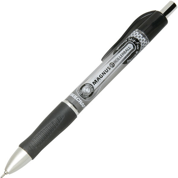 AbilityOne  SKILCRAFT Magnus Retractable Rollerball Pen - 0.5 mm Pen Point Size - Needle Pen Point Style - Refillable - Retractable - Black Pigment-based Ink - Plastic Barrel - 1 Dozen