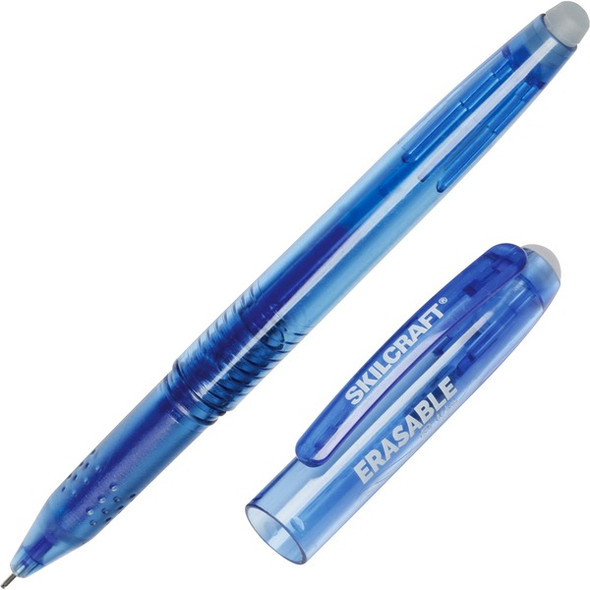 AbilityOne  SKILCRAFT Erasable Stick Pen - 0.7 mm Pen Point Size - Blue Gel-based Ink - Translucent Barrel - 1 Dozen