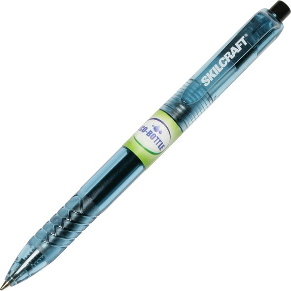 AbilityOne  SKILCRAFT Recycled Retractable Gel Pen - 0.7 mm Pen Point Size - Retractable - Black Gel-based Ink - Transparent Barrel - 1 / Dozen