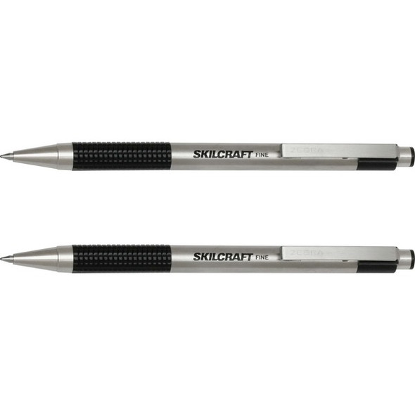 AbilityOne  SKILCRAFT Retractable Ballpoint Pen - 0.7 mm Pen Point Size - Retractable - Black - Stainless Steel Barrel - 2 / Pack