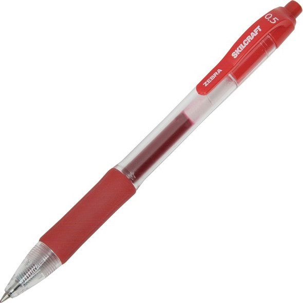AbilityOne  SKILCRAFT Retractable Gel Pen - Fine Pen Point - 0.5 mm Pen Point Size - Retractable - Red Gel-based, Water Based Ink - 12 / Dozen