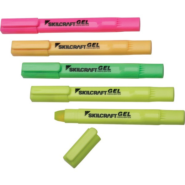 AbilityOne  SKILCRAFT Fluorescent Gel Highlighter - Fluorescent Yellow, Fluorescent Green, Fluorescent Orange, Fluorescent Pink Gel-based Ink - 5 / Pack