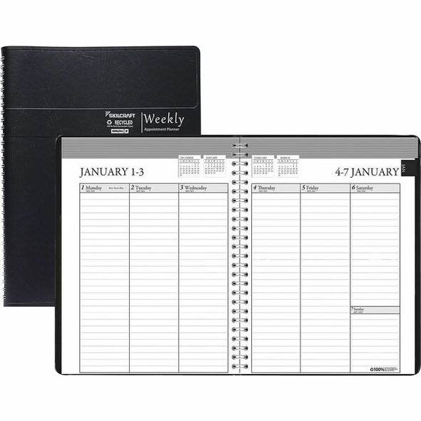 AbilityOne  SKILCRAFT Weekly Planner Book - Weekly - 12 Month - January - December - 2 Week Double Page Layout - Wire Bound - Multi - Paper - 8.8" Height x 6.9" Width - Dated Planning Page, Appointment Schedule, Printed, Holiday Listing - 1 Each