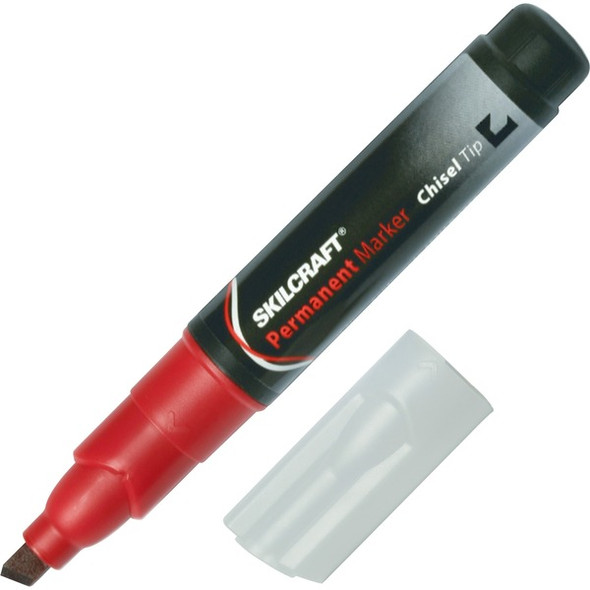 AbilityOne  SKILCRAFT Tube Type Permanent Board Marker - Fine Marker Point - Chisel Marker Point Style - Red - 1 Dozen