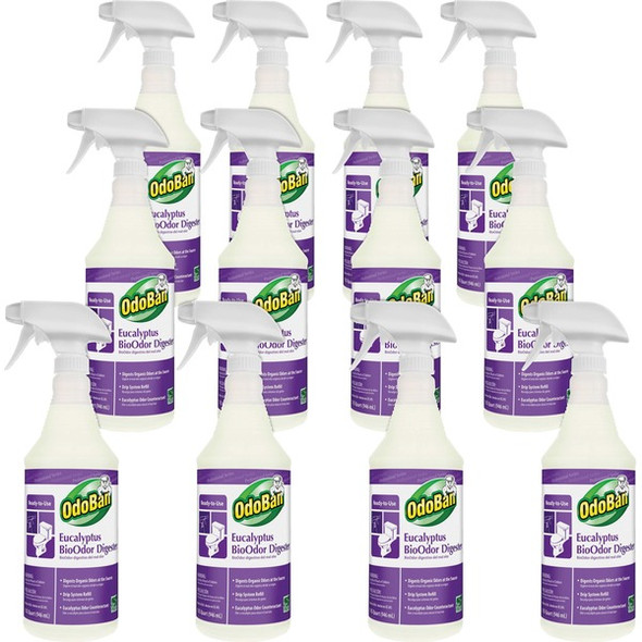 OdoBan Eucalyptus BioOdor Digester Spray - Ready-To-Use - 32 fl oz (1 quart) - Lavender Scent - 12 / Carton - Purple