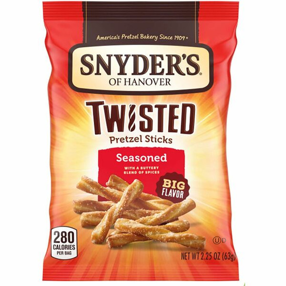 Office Snax Twisted Seasoned Pretzel Sticks - Butter, Onion, Garlic, Crunch - 2.25 oz - 36 / Carton