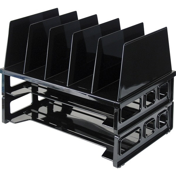 Officemate Sorter with Letter Trays - 5 Compartment(s) - 10.3" Height x 13.5" Width x 9.1" DepthDesktop - Stackable - Black - 1 / Pack