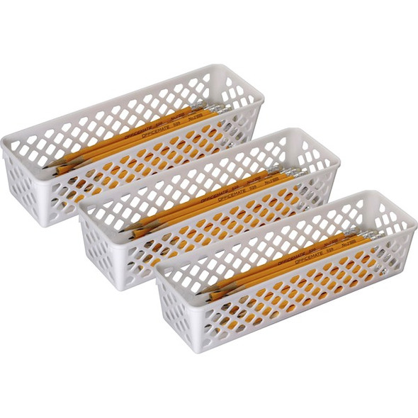 Officemate Achieva&reg; Long Supply Basket, 3/PK - 3.4" Height x 10.1" Width x 3.6" Depth - Compact, Stackable, Storage Space - White - Plastic - 3 / Pack