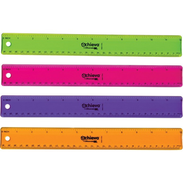 Officemate Flexible Rulers - 12" Length 1.3" Width - Imperial, Metric Measuring System - Plastic - 12 / Pack - Assorted