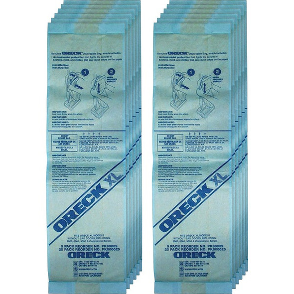 Oreck XL Upright Single-wall Filtration Bags - 12 / Carton - Antimicrobial - Blue