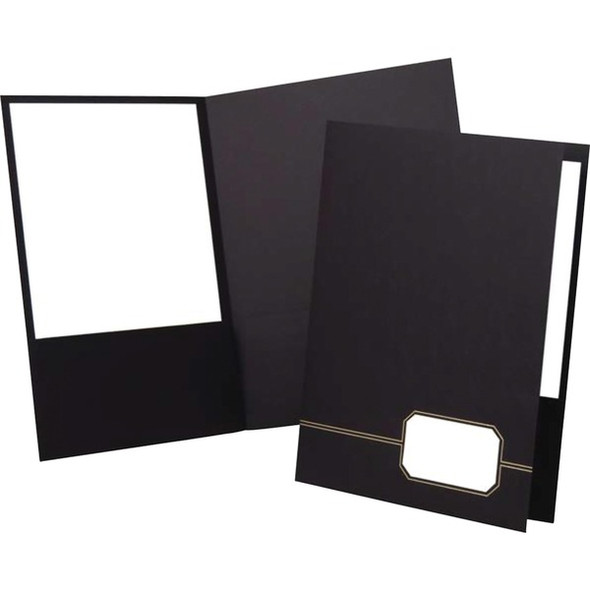 Oxford Executive Letter Recycled Pocket Folder - 1/2" Folder Capacity - 8 1/2" x 11" - 80 Sheet Capacity - 2 Front Pocket(s) - Linen - Black, Gold - 30% Recycled - 4 / Pack