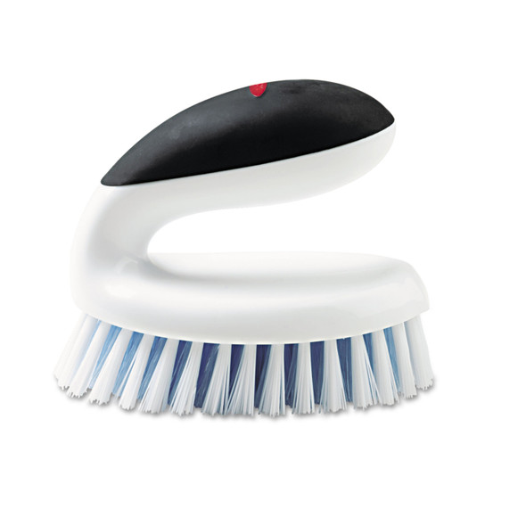 Good Grips Household Scrub Brush, White/Blue Nylon/Polypropylene Bristles, 5" Brush, 5" Black/White Handle