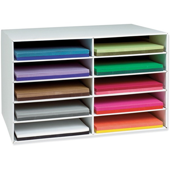 Classroom Keepers 12" x 18" Construction Paper Storage - 10 Compartment(s) - Compartment Size 3" x 12.25" x 18.25" - 16.9" Height x 26.9" Width x 18.5" Depth - 70% Recycled - White - 1 Each
