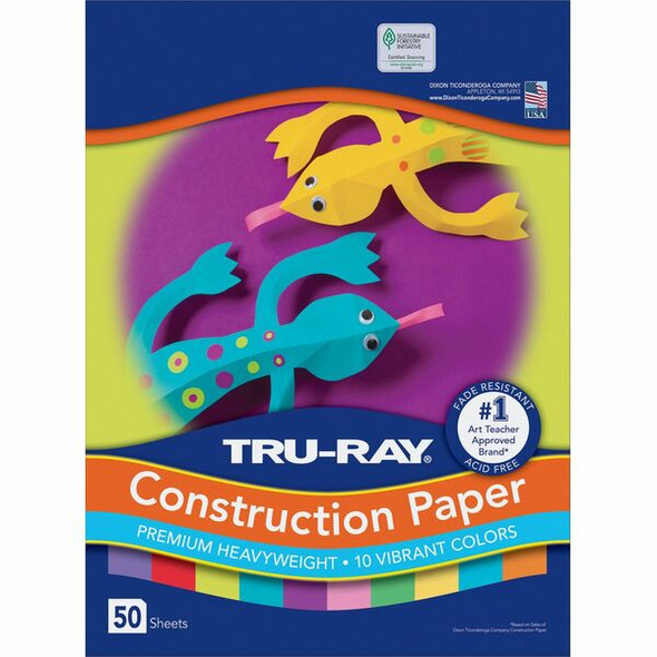 Tru-Ray Construction Paper - ClassRoom Project - 12"Width x 9"Length - 50 / Pack - Bright Assorted - Sulphite