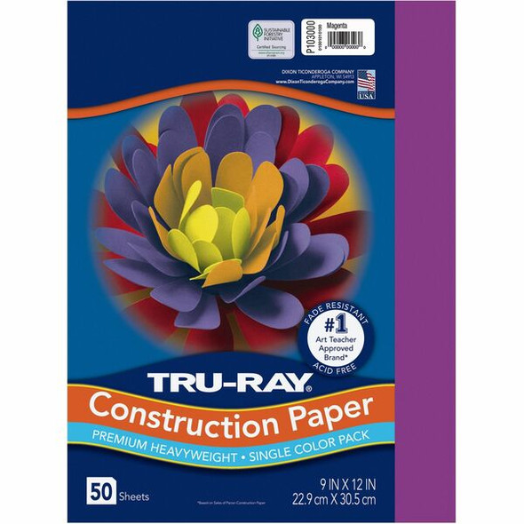 Tru-Ray Construction Paper - Project, Bulletin Board - 12"Width x 9"Length - 50 / Pack - Magenta - Sulphite