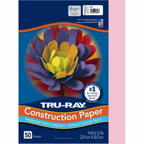 Tru-Ray Construction Paper - Project, Bulletin Board - 12"Width x 9"Length - 50 / Pack - Pink - Sulphite
