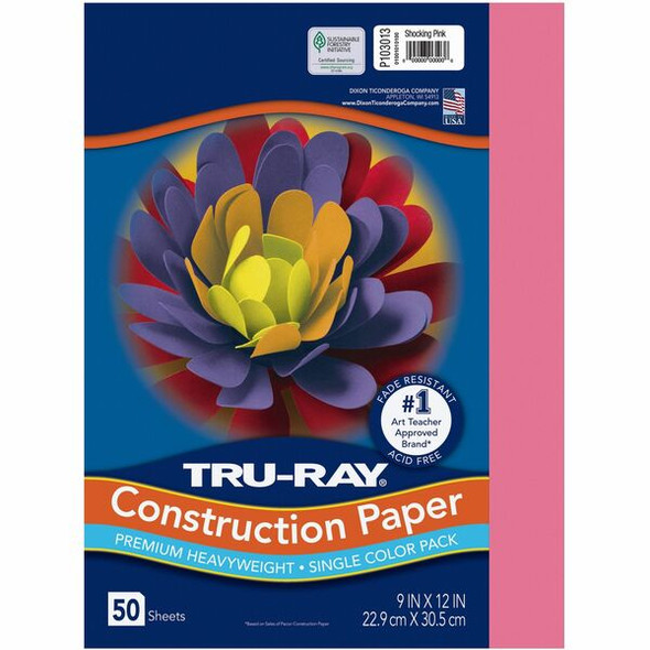 Tru-Ray Construction Paper - Project, Bulletin Board - 12"Width x 9"Length - 50 / Pack - Shocking Pink - Sulphite