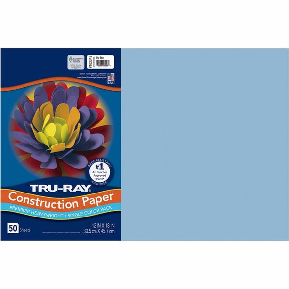 Tru-Ray Heavyweight Construction Paper - Art, Craft - 18"Width x 12"Length - 50 / Pack - Sky Blue - Sulphite