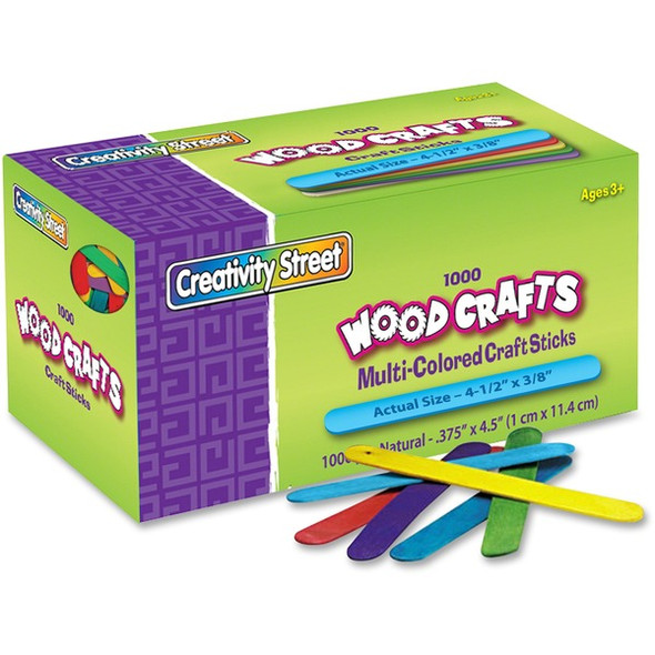 Creativity Street Bright Hues Wood Craft Sticks - Craft - 4.50"Height x 0.37"Width x 8"Length - 1 / Box - Assorted, Blue, Green, Yellow