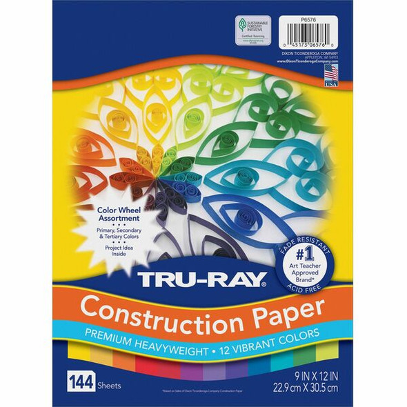 Tru-Ray Color Wheel Construction Paper - Project - 144 Piece(s) - 12"Height x 9"Width x 1"Length - 144 / Pack - Yellow, Gold, Orange, Festive Red, Holiday Red, Magenta, Violet, Purple, Blue, Turquoise, Holiday Green, ...