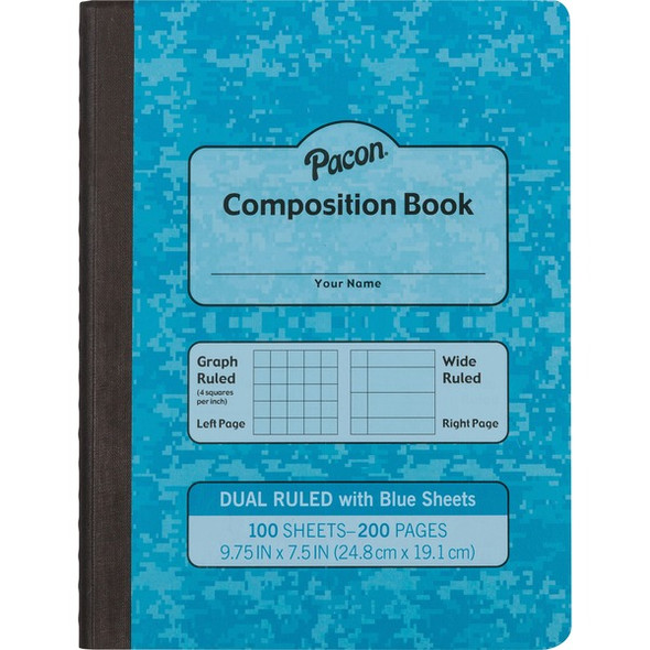 Pacon Dual Ruled Composition Book - 100 Sheets - 9.75" - BlueCardboard Cover - Sturdy, Hard Cover - 1 Each