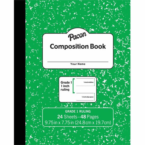 Pacon Composition Book - 24 Sheets - 48 Pages - 9.8" x 7.5" - Green Marble Cover - Durable Cover, Soft Cover, Recyclable - 1 Each