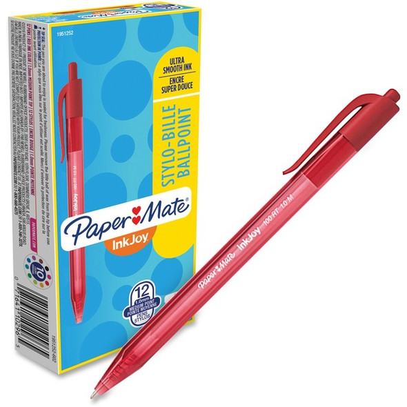 Paper Mate InkJoy 100 RT Pens - Medium Pen Point - 1 mm Pen Point Size - Retractable - Red - Translucent Barrel - 1 Dozen