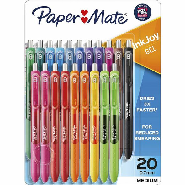 Paper Mate InkJoy&reg; Gel Pens, Medium Point, 0.7 mm, Assorted Colors, Pack Of 20 - Medium Pen Point - 0.7 mm Pen Point Size - Retractable - Assorted Liquid Ink - Assorted Barrel - 20 Pack