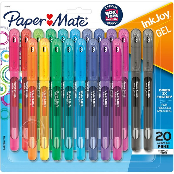 Paper Mate InkJoy Gel Pen - Medium Pen Point - 0.7 mm Pen Point Size - Assorted Gel-based Ink - Assorted Barrel - 20 Card