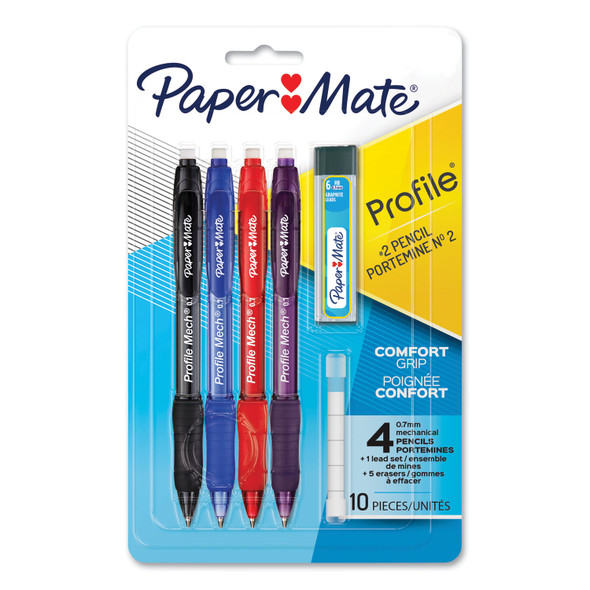 Profile Mechanical Pencils, 0.7 mm, HB (#2), Black Lead, Assorted Barrel Colors, 4/Pack